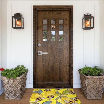 Welcome Doormat - Yellow Lemon and Bee Funny Entryway Rug, Non-Slip, Washable Outdoor Mat for Kitchen, Bathroom