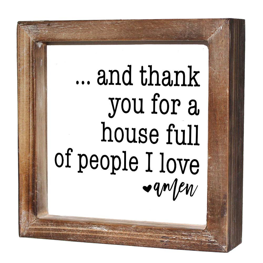 MACVAD Rustic Torched Wood Small Box Sign for Home Decor,Freestanding Thank You Sign for Kitchen,Square Wood Block Sign Table Decor,6" x 6" x 1.57"