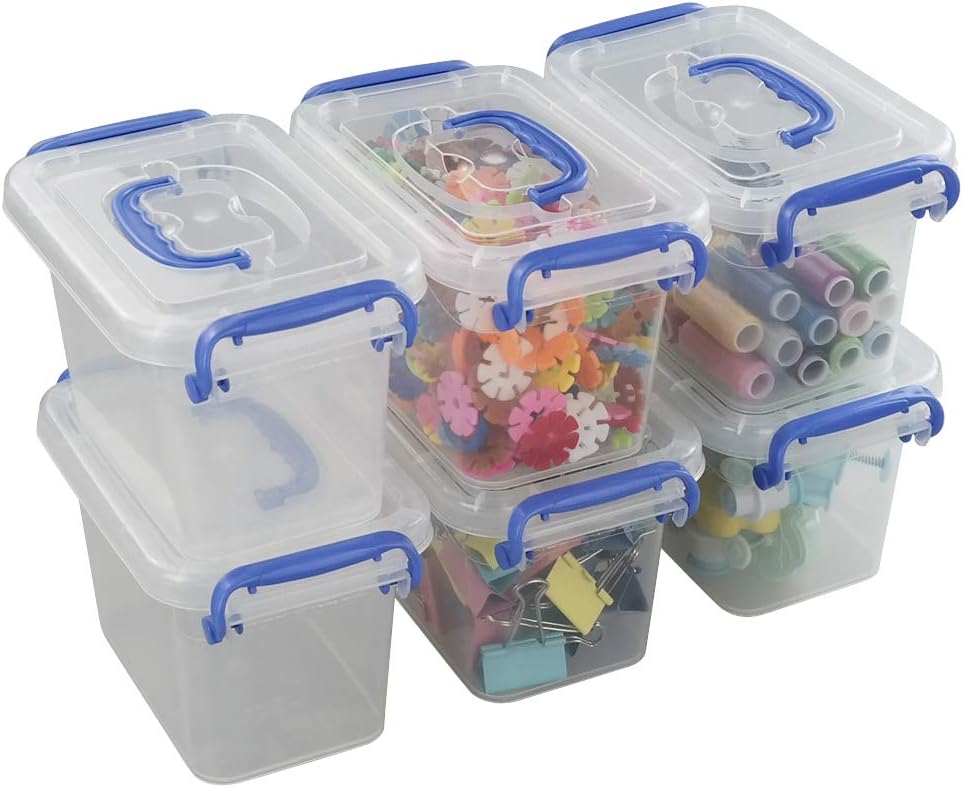 Morcte 1.5 L Mini Plastic Storage Bin - Clear Small Latch Box, Pack of 6