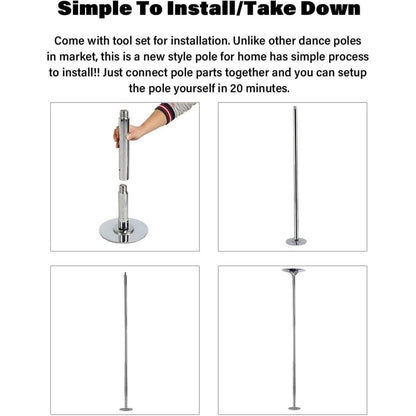 Portable Dance Pole Kit, for Home, Club, or Studio, Adjustable Height, Easy to Install, Heavy-Duty Steel Design