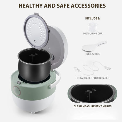 Bear Rice Cooker 3 Cups (Uncooked), 3D Heating & Fuzzy Logic, Healthy Nonstick Small Rice Cooker, White