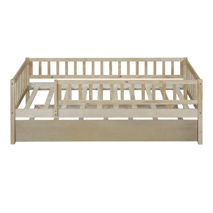 Bellemave Twin Bed Frames with Rails for Kids, Twin daybed Frame with Trundle for Boys/Girls/Adults， Natural
