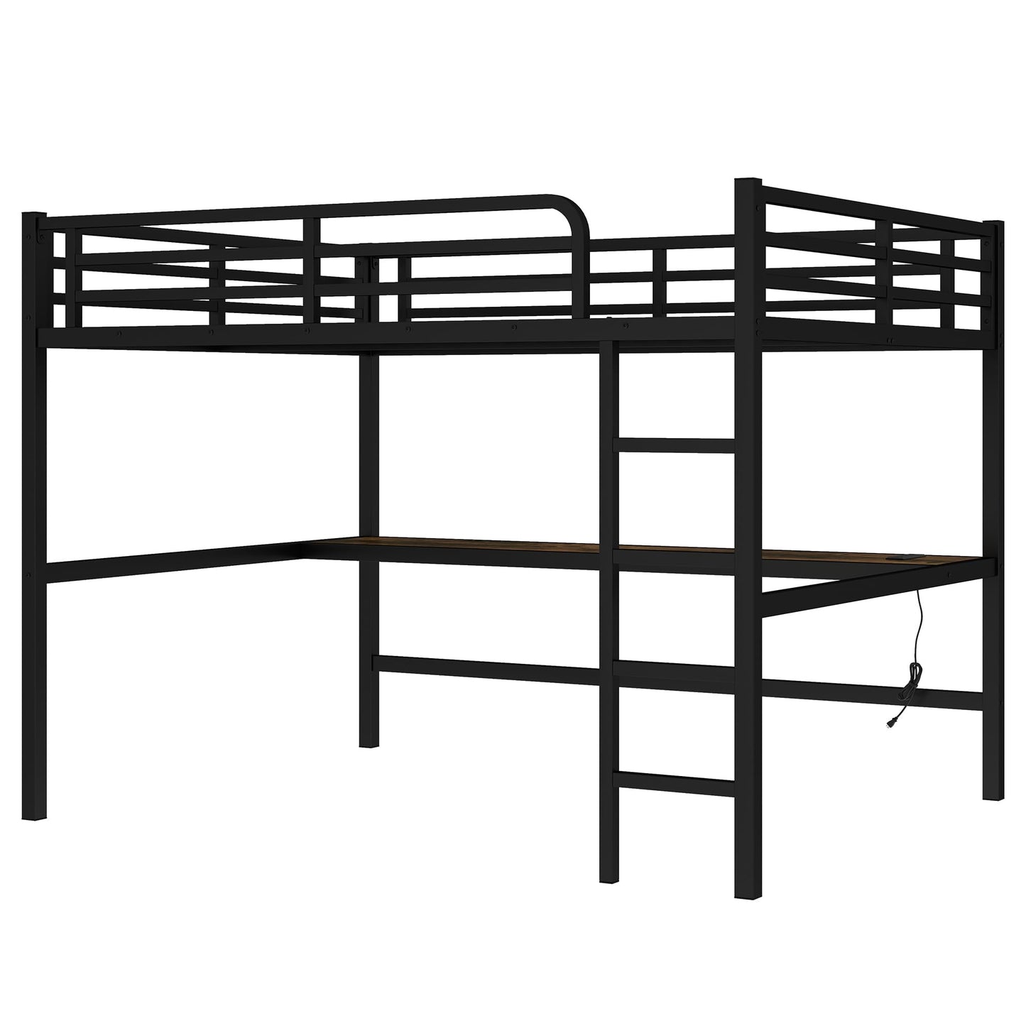 Bellemave Metal Queen Size Loft Bed with Desk and Charging Station,Queen Heavy Duty Loft Bed Frame with LED Lights and USB for Kids,Teens,Adults,Black