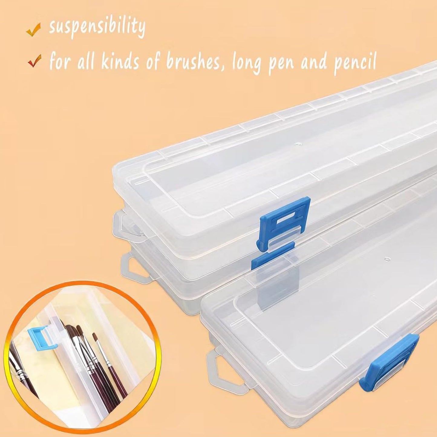 HanyHere 3PCS Brushes Storage Box Paint Brush Drawing Pen Container with Buckle Design, Long Paint Brush Case Watercolor Pen Pencil Container Buckle Design