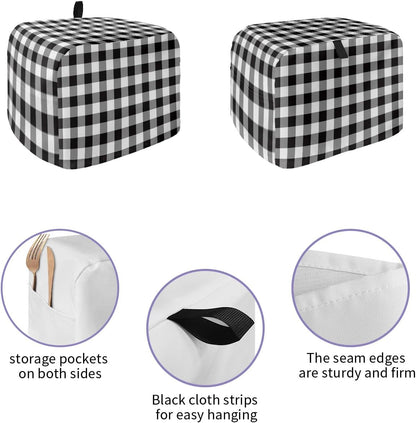 Black and White Checkered Toaster Cover 2 Slice, Farmhouse Buffalo Plaid Kitchen Appliance Dust Cover with Loop