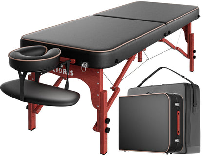 CLORIS 84" Professional Massage Table Portable Reinforced Wooden Leg Hold Up to 1100LBS 2 Folding Lightweight Spa Salon Tattoo Massage Bed Height Adjustable with Carrying Bag - Black