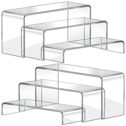 FUNFERY Acrylic Display Risers,2 Sets(7.8" L~8.2" L~8.6" L) Display Stand Shelf for Figure,Collectibles,Cupcake,Clear Acrylic Risers for Displays Case Cabinet,Dessert Table,Shelf Riser for Decor,Food