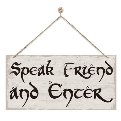 Speak Friend And Enter Sign, Entry Way Front Door Wooden Hanging Decor, Funny Wall Decor, Farmhouse Wood Sign, Bar Pub Wall Decoration, Home & Office Decorations 7x14 Inches