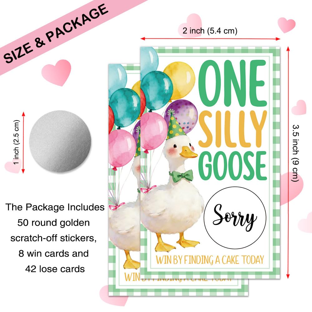 THEBESTU 50 Pcs One Silly Goose Scratch off Game Cards, Funny Silly Goose Scratch Cards for Birthday Parties, Birthday Party Supplies & Raffle Tickets for Women, Lottery Group Games Activity (Green)