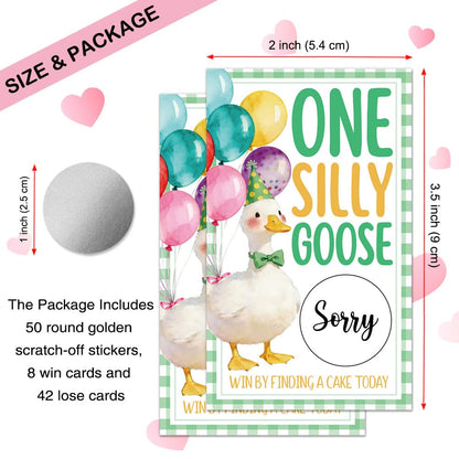 THEBESTU 50 Pcs One Silly Goose Scratch off Game Cards, Funny Silly Goose Scratch Cards for Birthday Parties, Birthday Party Supplies & Raffle Tickets for Women, Lottery Group Games Activity (Green)