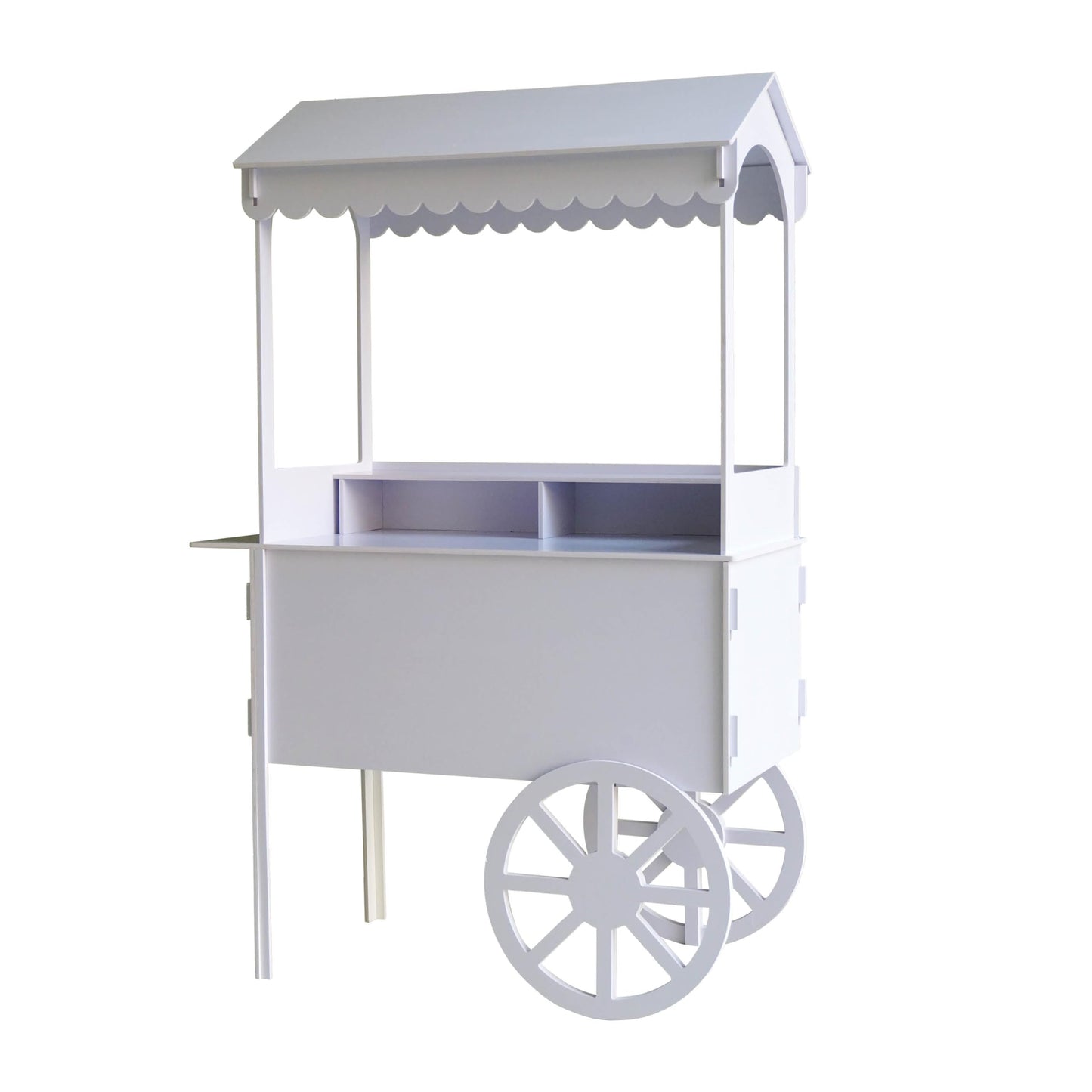 6 FT Tall Candy Cart with Shelf and Wheels for Candy and Dessert Display - Decoration for Parties, Weddings, Bar/Bat Mitzvah - Bar Cart - 24” x 46” x 72” in Carrito De Dulces para Fiestas