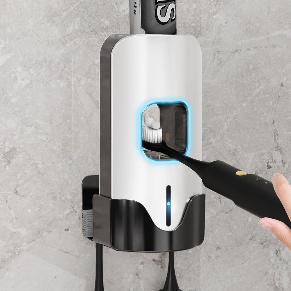 3-Level 2 Smart Automatic Electric Toothpaste Dispenser for Kids - Wall Mounted Bathroom Squeezer with Adjustment