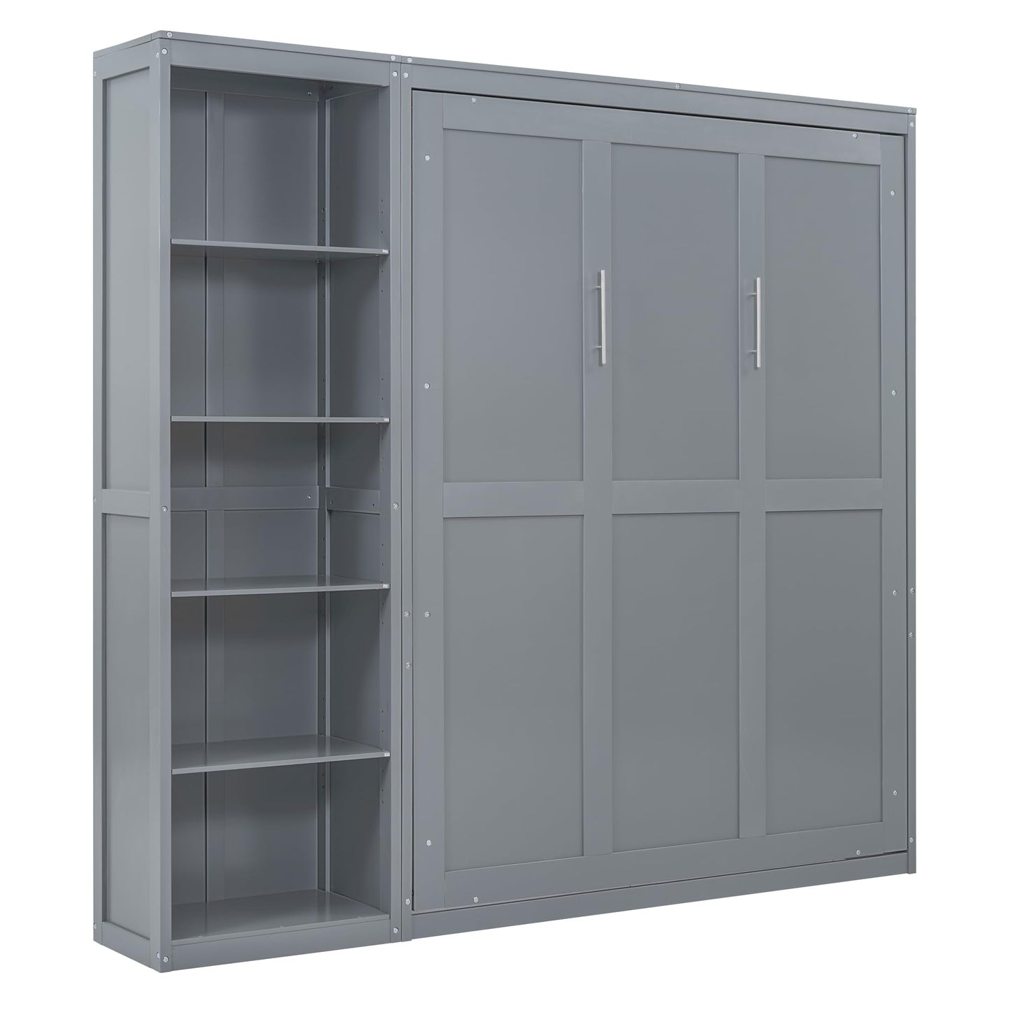 PacknWood Acosure Queen Size Murphy Five-Layer Cabinet,Solid Wood Storage Hidden Wall Beds Frame,W/Dual Piston Metal Folding Mechanism Designed,Space-Saving,for Home Office,Study,Guest Room,Gray