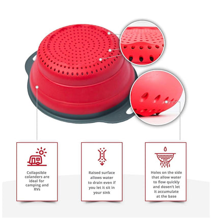New and improved- Set of 3 Niklye Ultimate Kitchen Strainers—1×10” & 2×12” Collapsible Silicone Colanders. Now more durable and robust for everyday use with pasta, veggies, fruit & more.