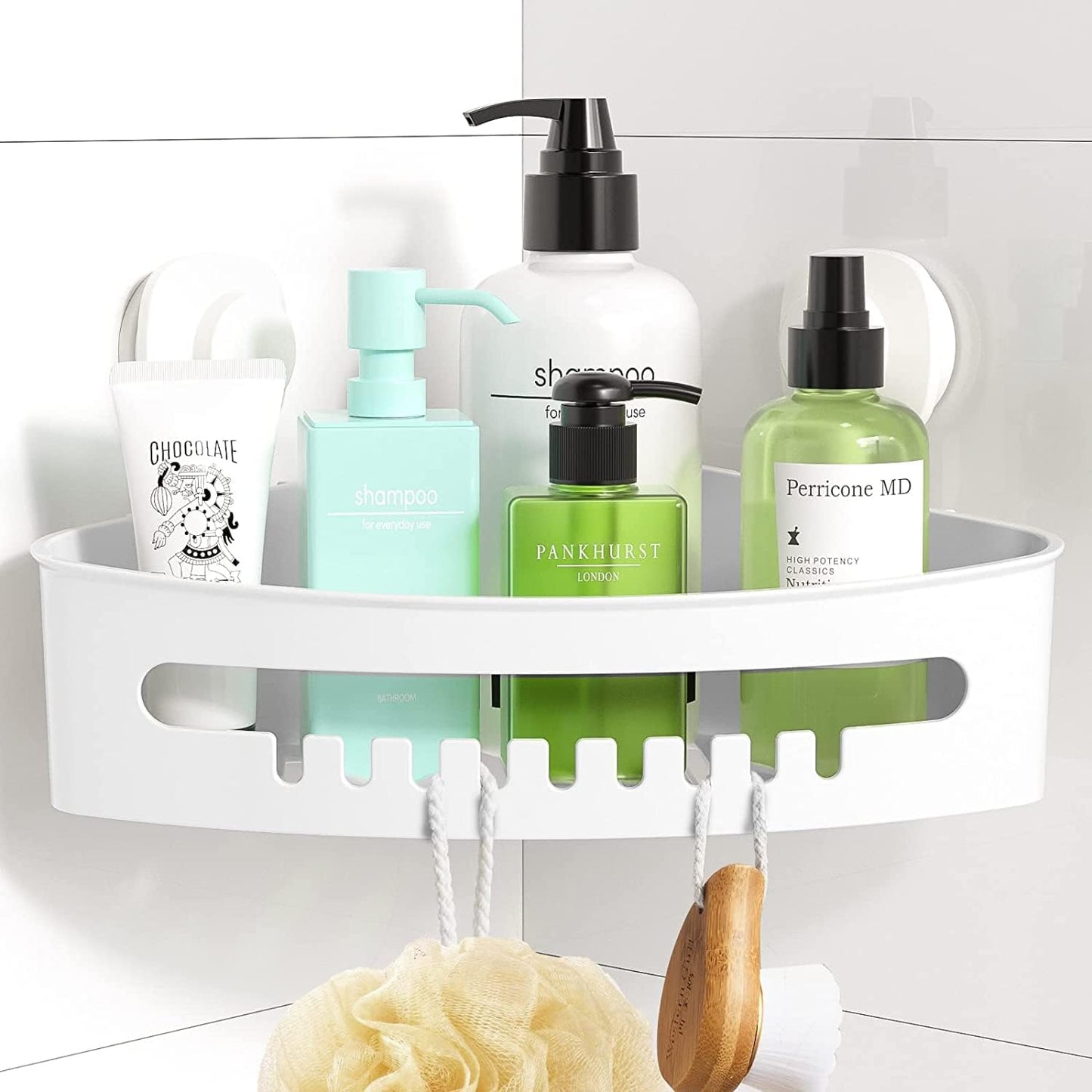 LUXEAR Corner Shower Caddy, Suction Cup No-Drilling Removable Basket for Bathroom Storage, Waterproof & Rustproof