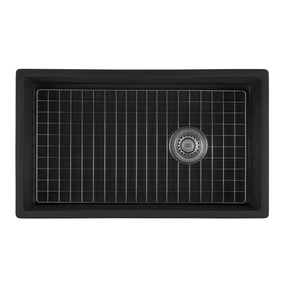 Ruvati 30-inch Matte Black Fireclay Modern Farmhouse Offset Drain Kitchen Sink Single Bowl - RVL4018MBK