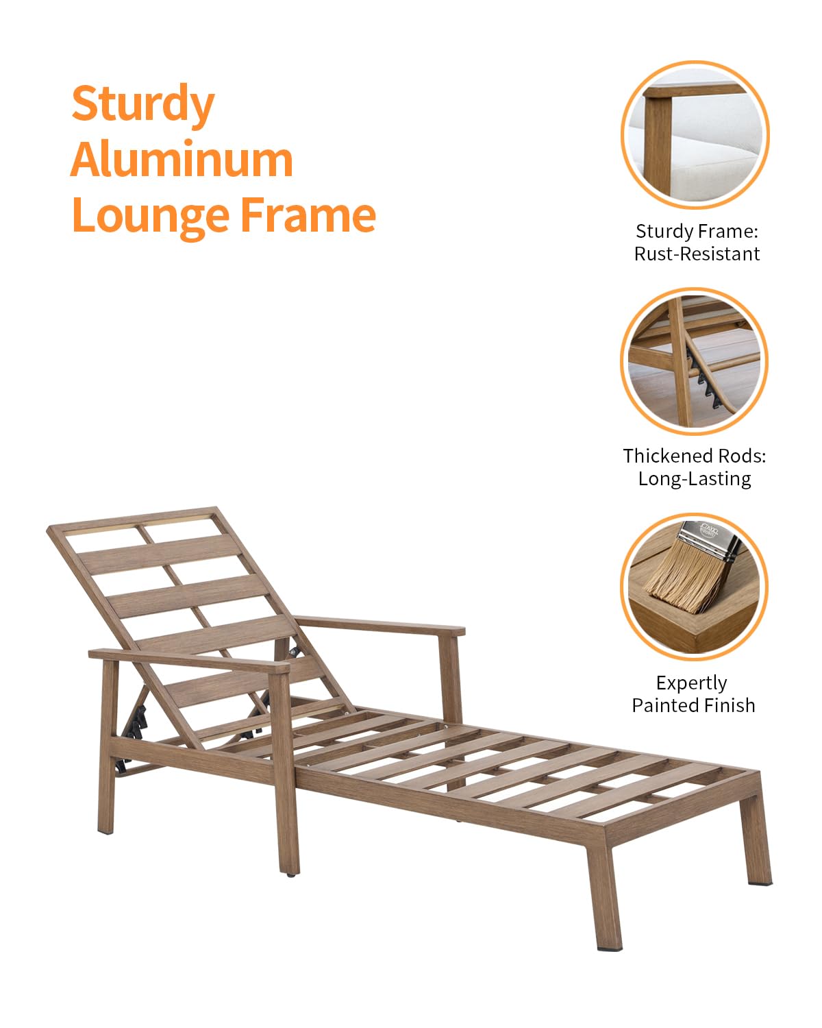 SEEHILL 2-Pack Teak Chaise Lounge Chairs, Never Rust Aluminum Outdoor Pool Lounge Chair Set with Gray Cushions, 6-Position Adjustable Patio Loungers, Outdoor Lounge Chairs for Poolside, Beach, Yard
