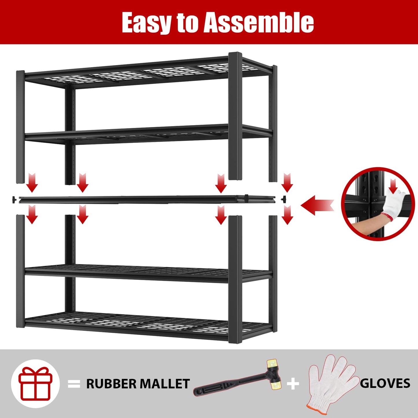 Homdox 3000LBS Heavy Duty Garage Shelving, 5 Tier Adjustable Storage Shelves, 60" W x 24" D x 72" H Metal Shelving Unit for Garage, Pantry, Basement, Black