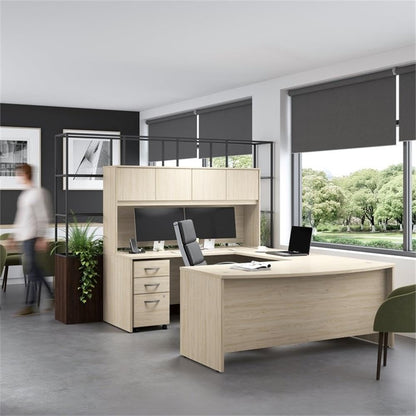 BOWERY HILL 3 Drawer Mobile File Cabinet, Natural Elm Finish, Engineered Wood, Smooth Ball Bearing Slides, Thermally Fused Laminate, Locking Drawers, Rolling Design with Casters, Office Organization