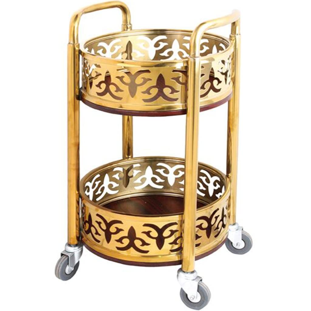 Bar Cart with Wheels High-end Restaurant Luxury Style Serving Cart, Portable Mobile Double Armrest Drink Cart, Banquet Service Equipment (Color : Gold, Size : 80 * 40cm)