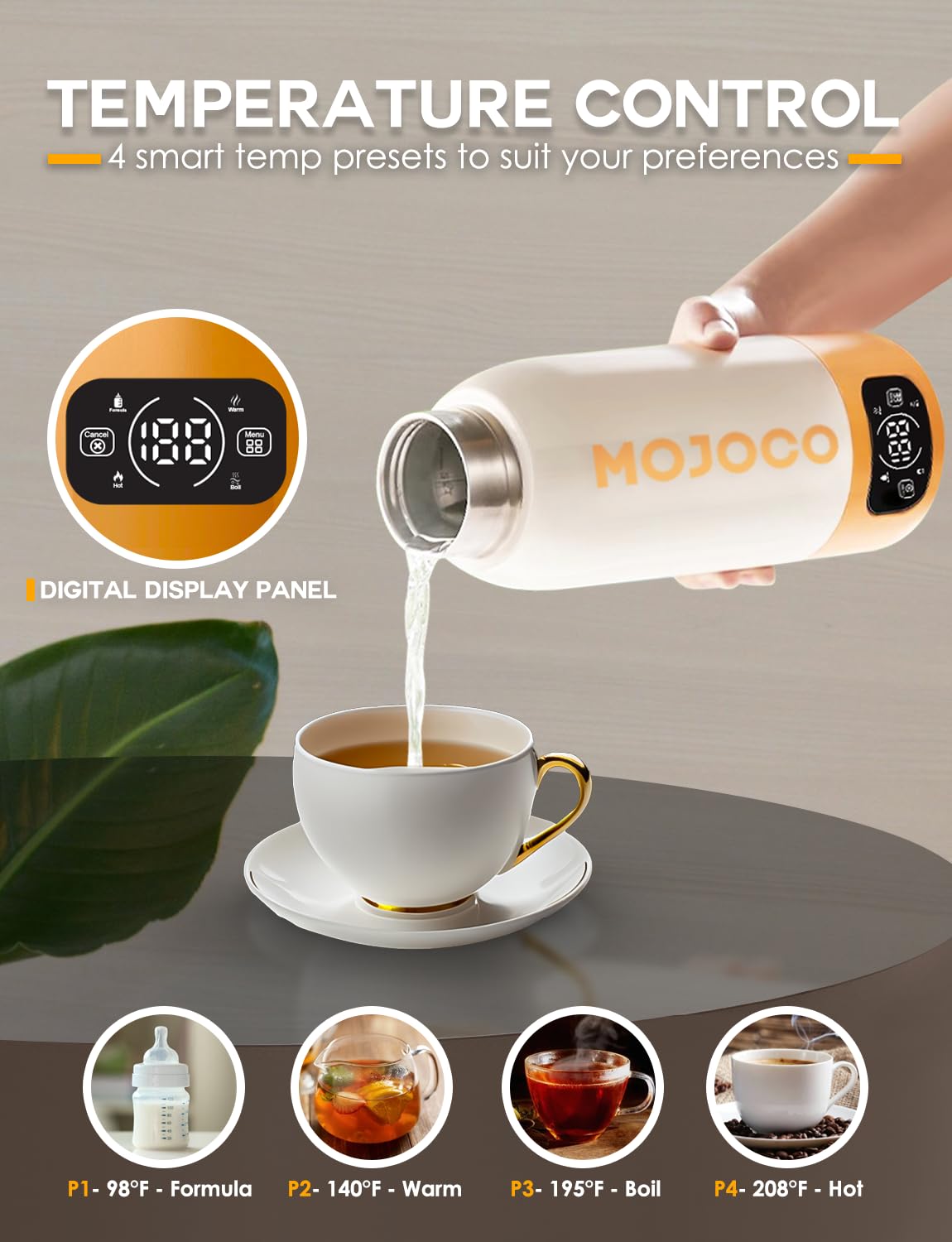 MOJOCO Portable Travel Kettle - 20oz Double Wall Vacuum Insulated Stainless Steel Kettle for Coffee, Tea - Leak Proof Portable Small Water Boiler for RV, Camping