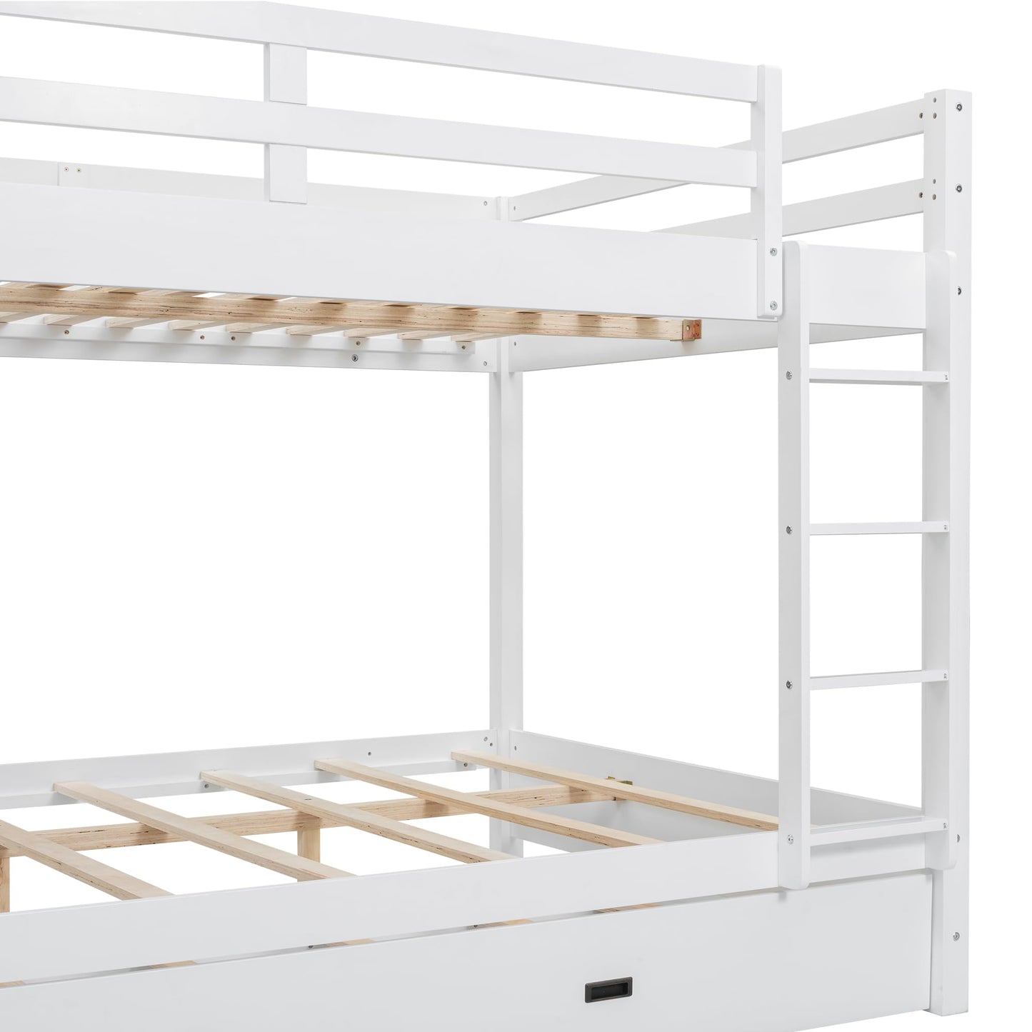 Bellemave Queen Over Queen Size Bunk Bed with Trundle for Kids/Adults,Solid Wood Bunk Bed Frame Queen Size with Ladder & Safety Guardrails,White