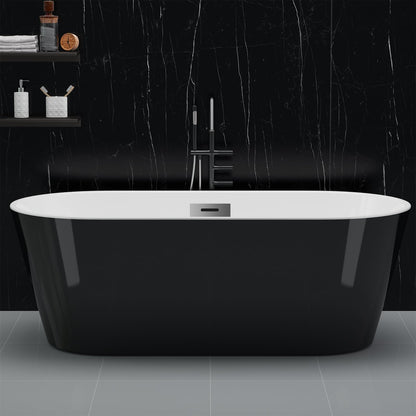 67'' Freestanding Bathtub, Deep Soaking Tub with Non-Slip Base, Acrylic, cUPC Certified Free Standing Tub, Chrome Drain Bath Tub, Modern Tub for Bathrooms, Black