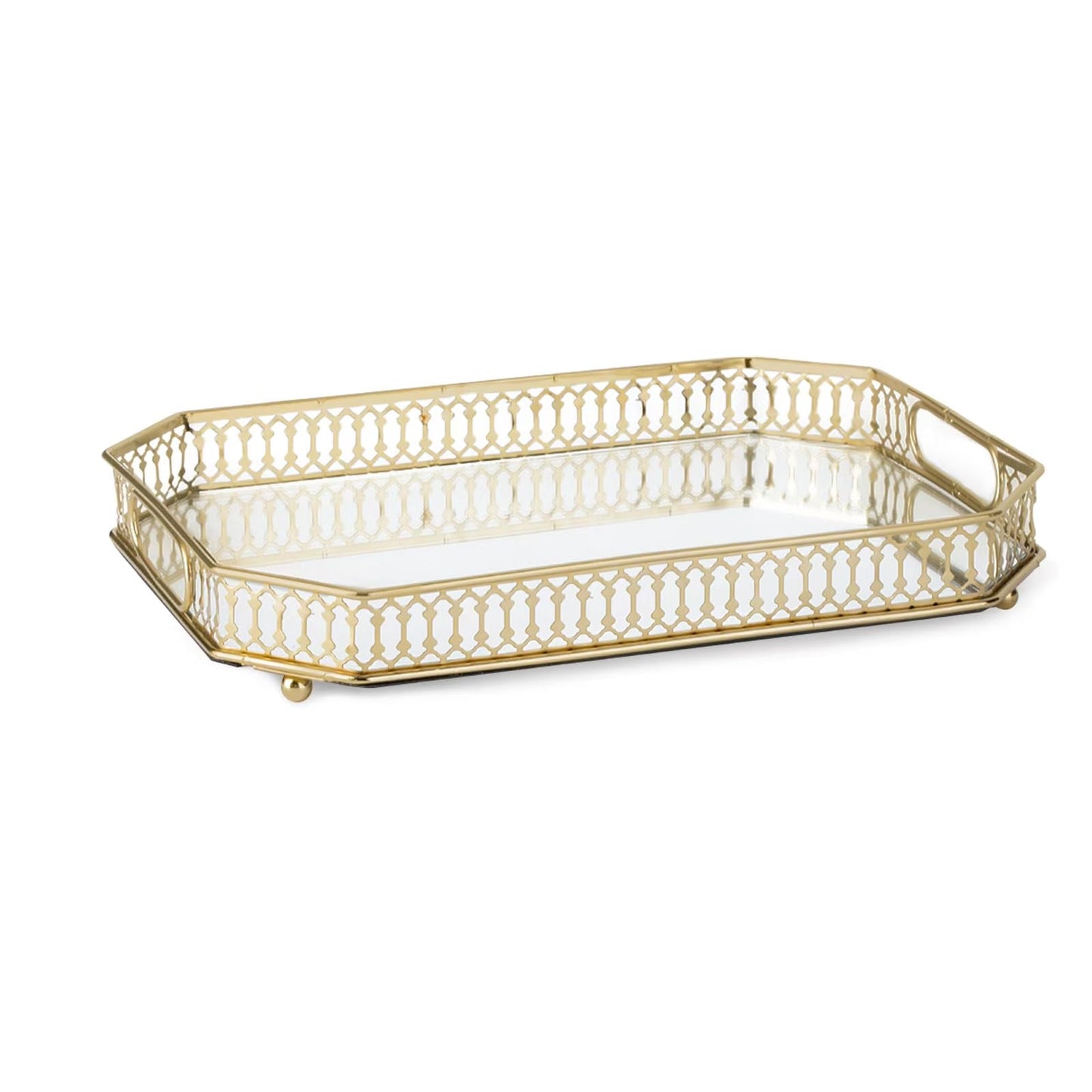 Bar Cart Tray, Decorative Mirrored Tray with Handles, Large Capacity Organizer, Gold