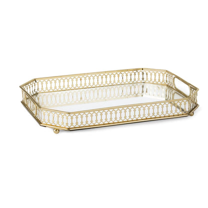 Bar Cart Tray, Decorative Mirrored Tray with Handles, Large Capacity Organizer, Gold