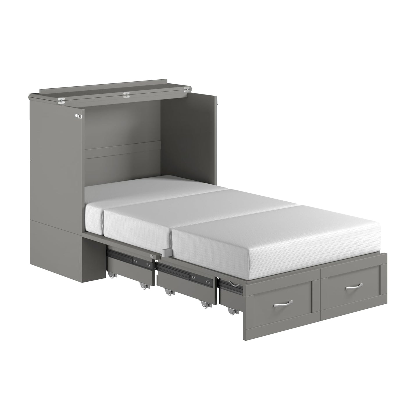 AFI, Hamilton Twin XL Murphy Bed Chest with 6" Mattress, Storage Drawer, and Built-in USB Charger, Grey