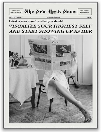 Generic 20x30in Trendy Highest Self Newspapers Prints - Retro Bar Cart Feminist Wall Art - Magazine Cover Aesthetic
