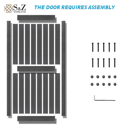 S&Z TOPHAND® 50in x 84in MDF Deep Gray Barn Door with 10FT Sliding Door Hardware Kit, 24-60in Solid Barn Door Slab Covered with Water-Proof PVC Surface, Simple Assembly is Required(Big Wheel)