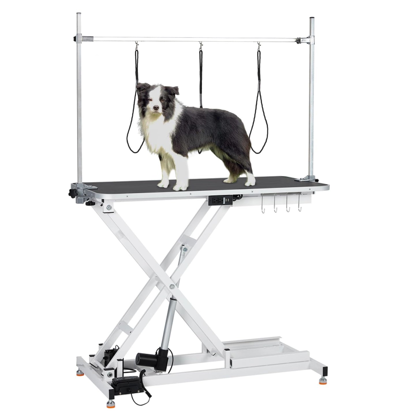 GAOMON 47" Electric Hydraulic Dog Grooming Table - Heavy Duty, 9.4"-39.7" Height Adjustable Grooming Table With 264 Lbs Load Capacity, Non-Slip Waterproof Surface for Pet/Dogs/Cats, White
