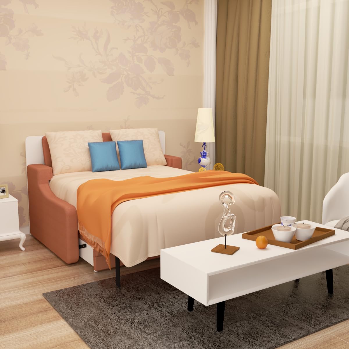 Ball & Cast Murphy Bed Full Size,Cabinet Wall Bed with Sofa,Space-Saving Hideaway w/Hidden Storage Space Gas Struts,Wood Multifunction Furniture for Small Bedroom,Orange