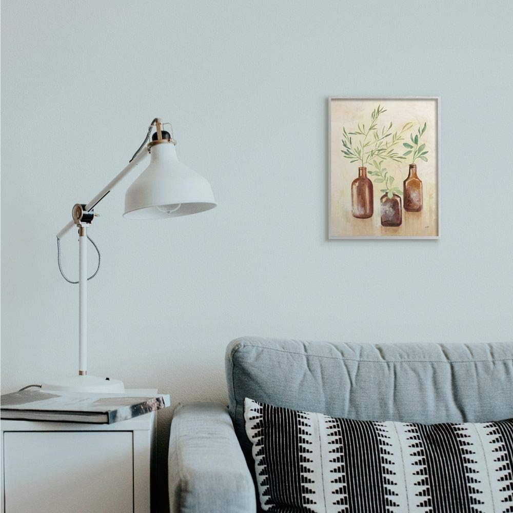 Stupell Industries Abstract House Plants in Glass Painting: Designed by Julia Purinton, 11 x 14, Grey Framed Wall Art