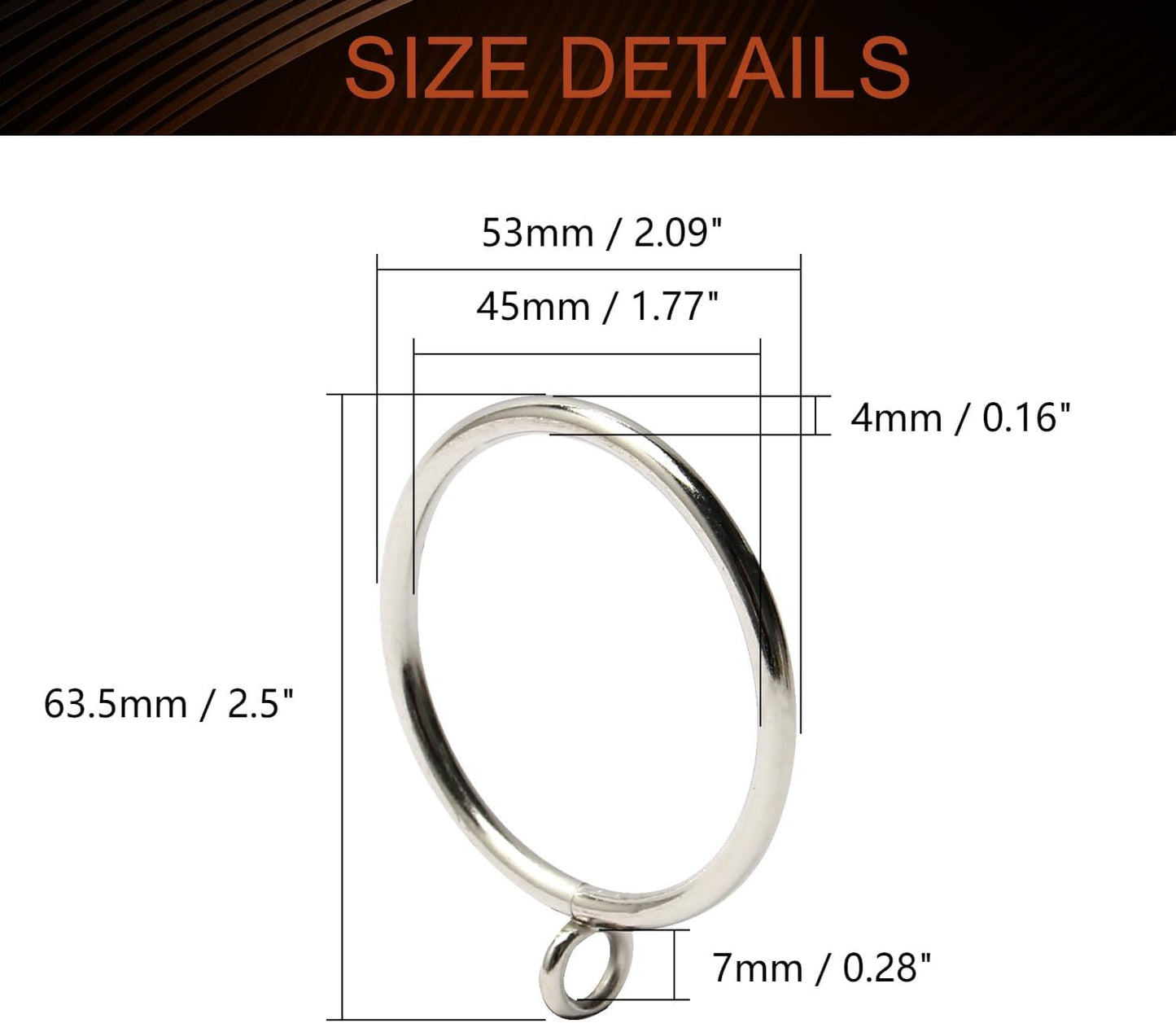 MroMax 24 Pcs Curtain Rings with Eyelets, 1-3/4 Inch Metal Silver, 45mm Inner Diameter, Fits 1-1/2 Inch Curtain Rod
