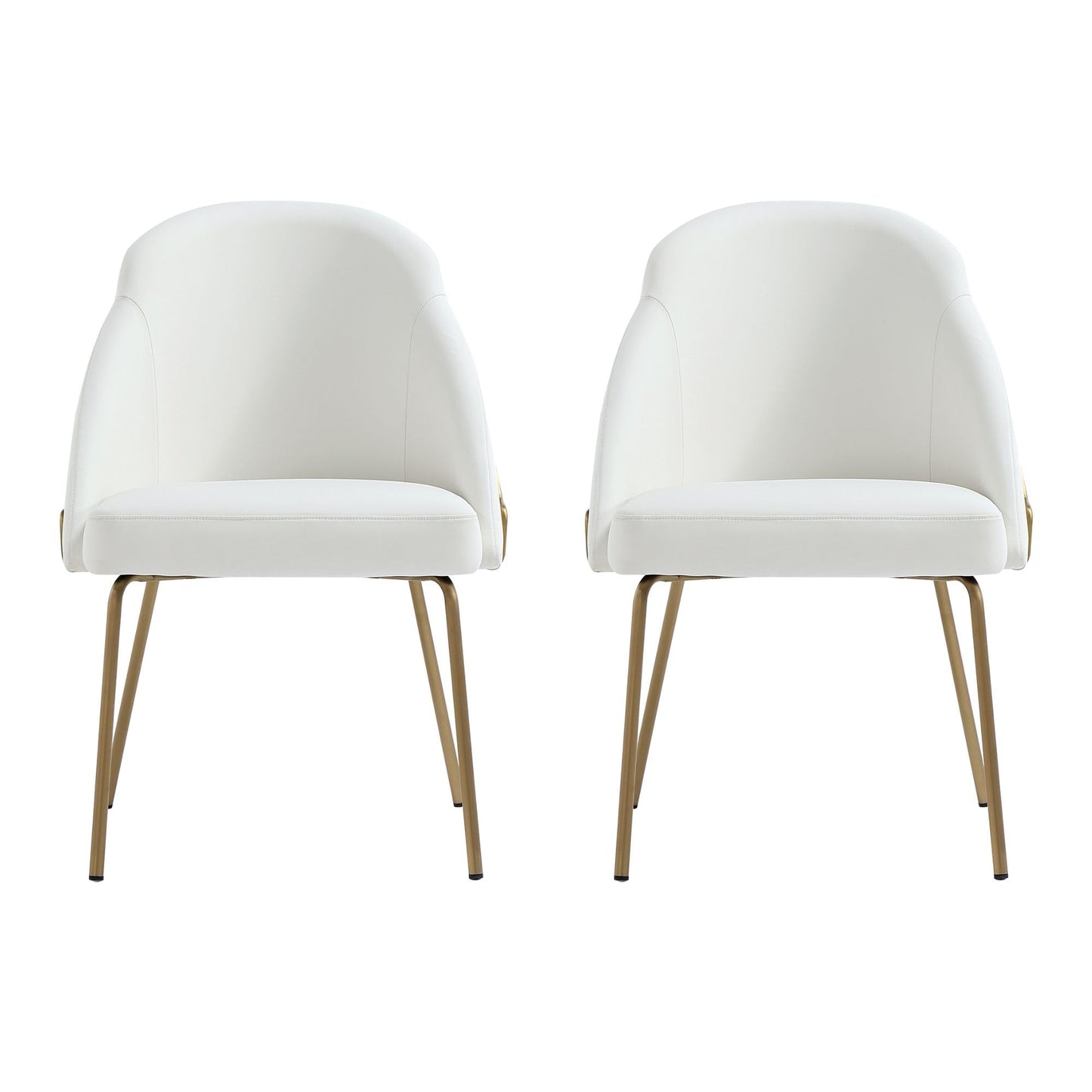 Manhattan Comfort Gracie Modern Faux Leather Dining Chairs, Upholstered Leatherette Seat, Steel Legs, High-Density Foam, Comfortable & Stylish Kitchen and Dining Room Chairs, Set of 2, White and Gold