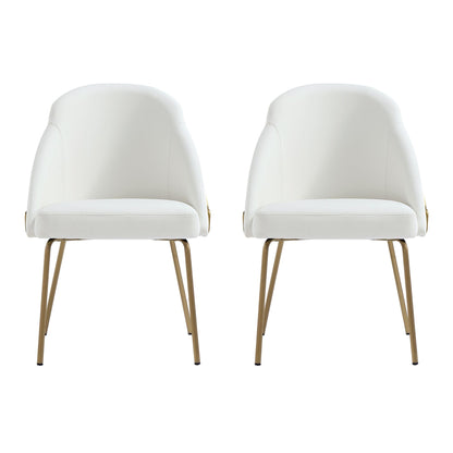 Manhattan Comfort Gracie Modern Faux Leather Dining Chairs, Upholstered Leatherette Seat, Steel Legs, High-Density Foam, Comfortable & Stylish Kitchen and Dining Room Chairs, Set of 2, White and Gold
