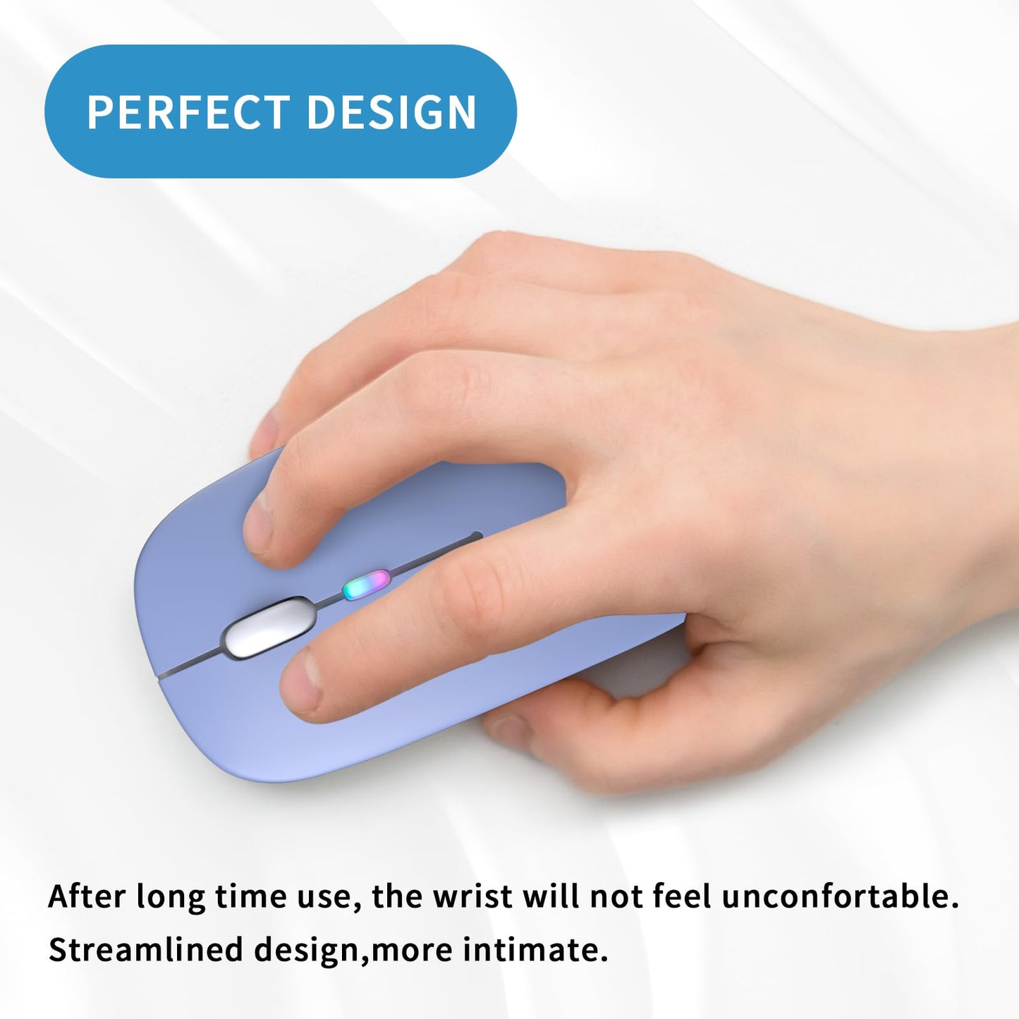 Wireless Bluetooth Mouse, Rechargeable, LED, Silent, Ultra-thin Design (Bluetooth 5.2 and 2.4GHz USB Receiver) | Portable Computer Mouse for Laptops, iPads, MacBooks and Apple Devices (Black)
