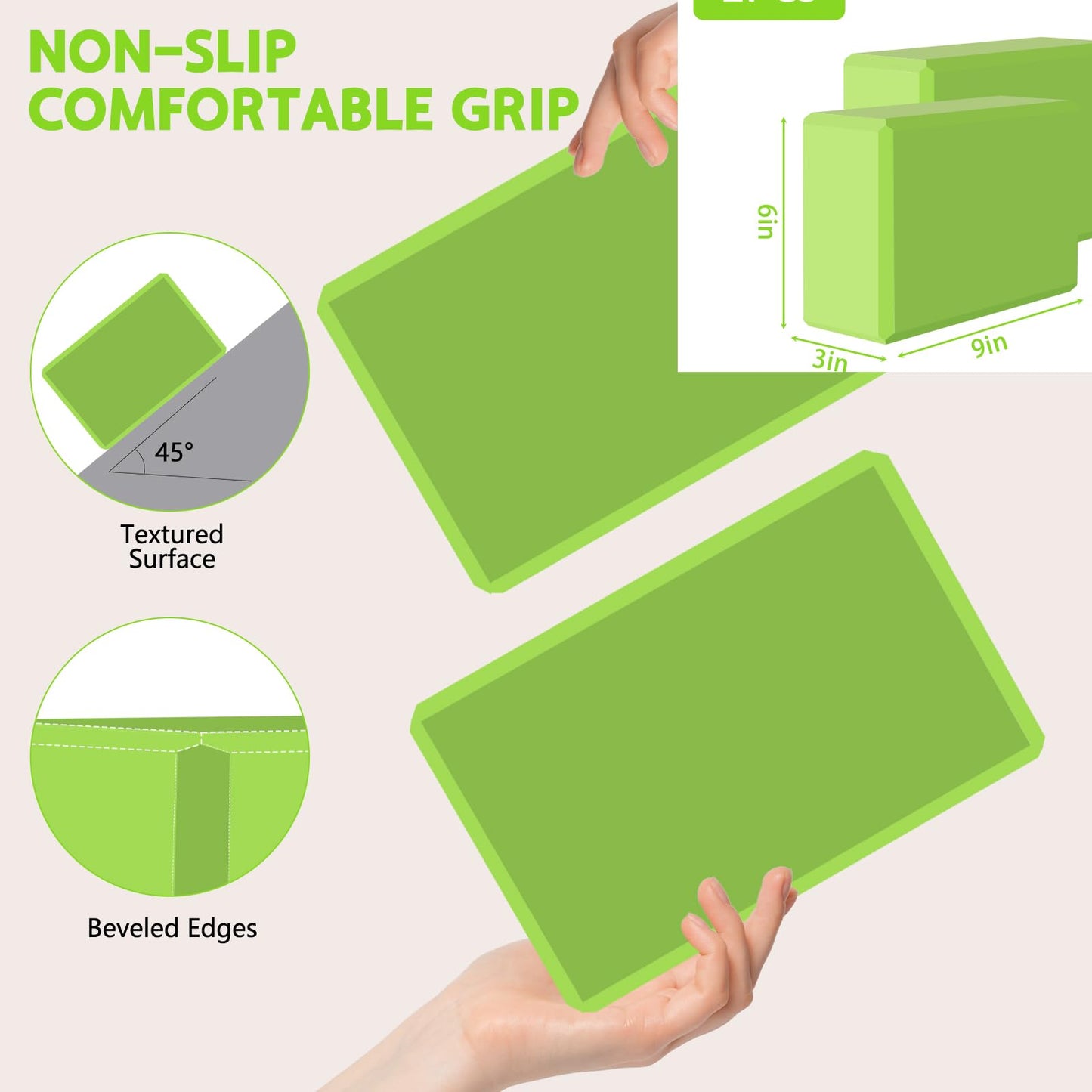 Yoga Block - Supportive Latex-Free Eva Foam - Soft Non-Slip Surface with Beveled Edges for Yoga, Pilates, Meditation - Yoga Accessories for Stability, Balance, Deepen Stretches