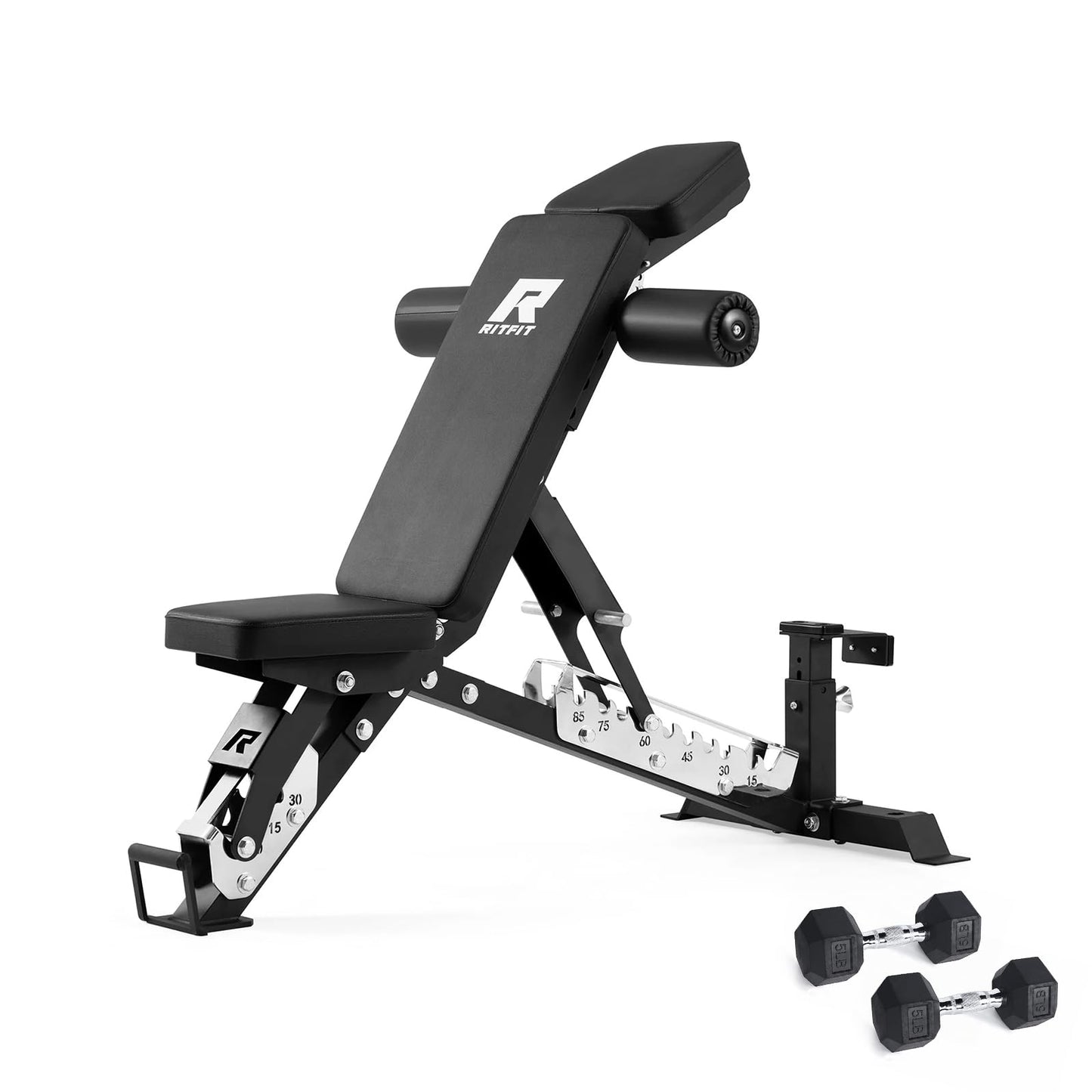 RitFit 3-Section Adjustable Weight Bench, 1600LBS Capacity Workout Bench for Home Gym, 21 Levels Incline Decline Bench Press with Thickened Padding, Foldable Exercise Equipment for Strength Training