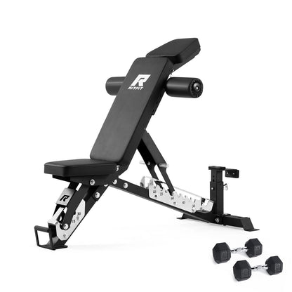 RitFit 3-Section Adjustable Weight Bench, 1600LBS Capacity Workout Bench for Home Gym, 21 Levels Incline Decline Bench Press with Thickened Padding, Foldable Exercise Equipment for Strength Training