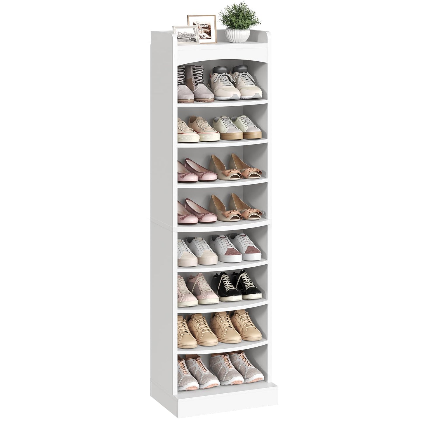 YATINEY 10 Tier Shoe Rack and 9-Tier Tall Shoe Rack, Wooden Shoe Storage Organizer, Narrow Shoe Cabinet with Removable Shelves for Small Spaces SS10WW-SS22WT
