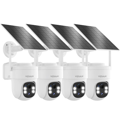 VIZIUUY Solar Security Cameras Wireless Outdoor 4 Pack, 3MP Security Cameras Wireless Outdoor, Pan Tilt 360°WiFi Camera with Color Night Vision/PIR Sensor/2-Way Audio/Alexa