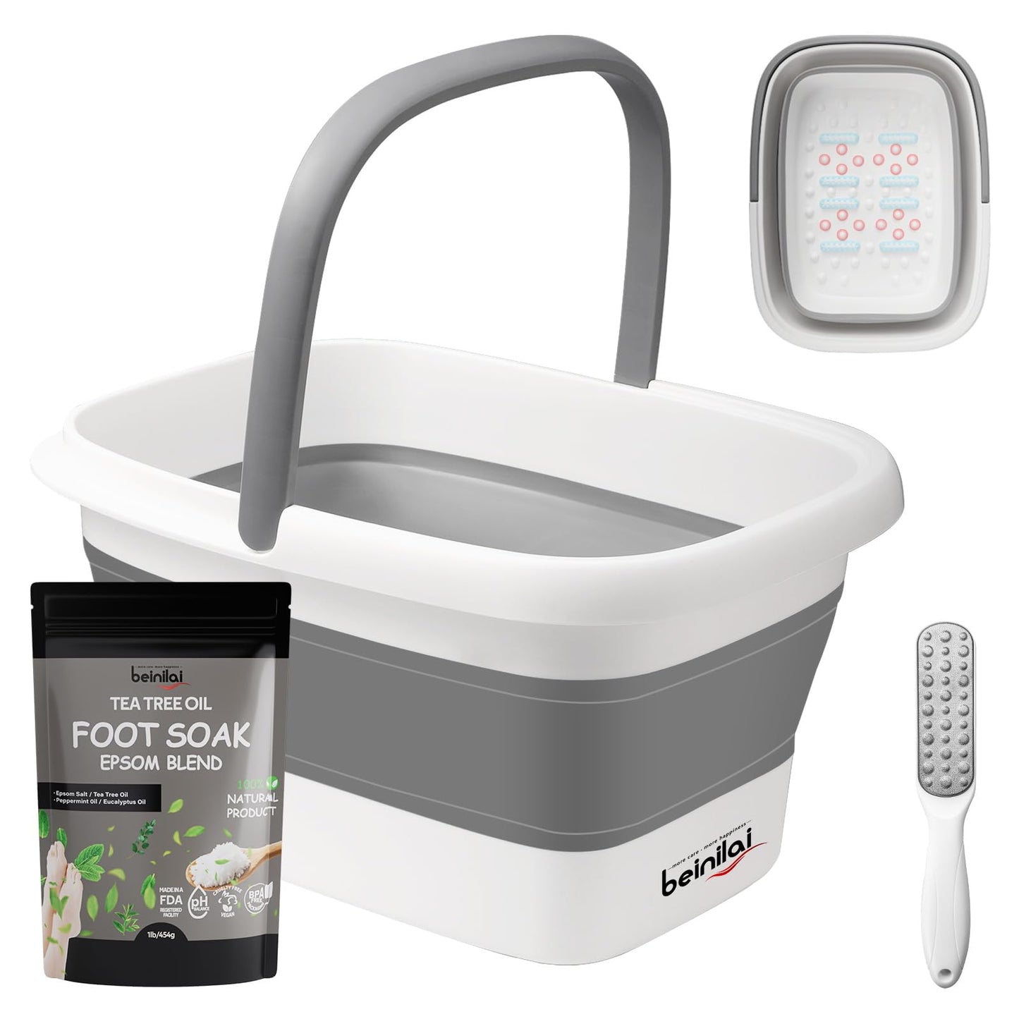 Collapsible Foot Bath Basin for Soaking Feet,Pedicure Foot Spa, Foot Tub with Handles and Massage Acupoint,Multifunction Collapsible feeting Soak Tub-Green