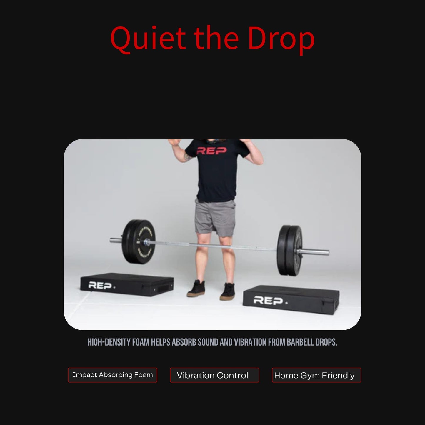 REP Fitness Crash Pads for Deadlifts and Olympic Weightlifting, Pair of High-Density Foam Drop Pads with Vinyl Covers and Nylon Handles, 29.5 x 22.5 x 5 in, Home Gym Floor Protection, Black Floor Pads