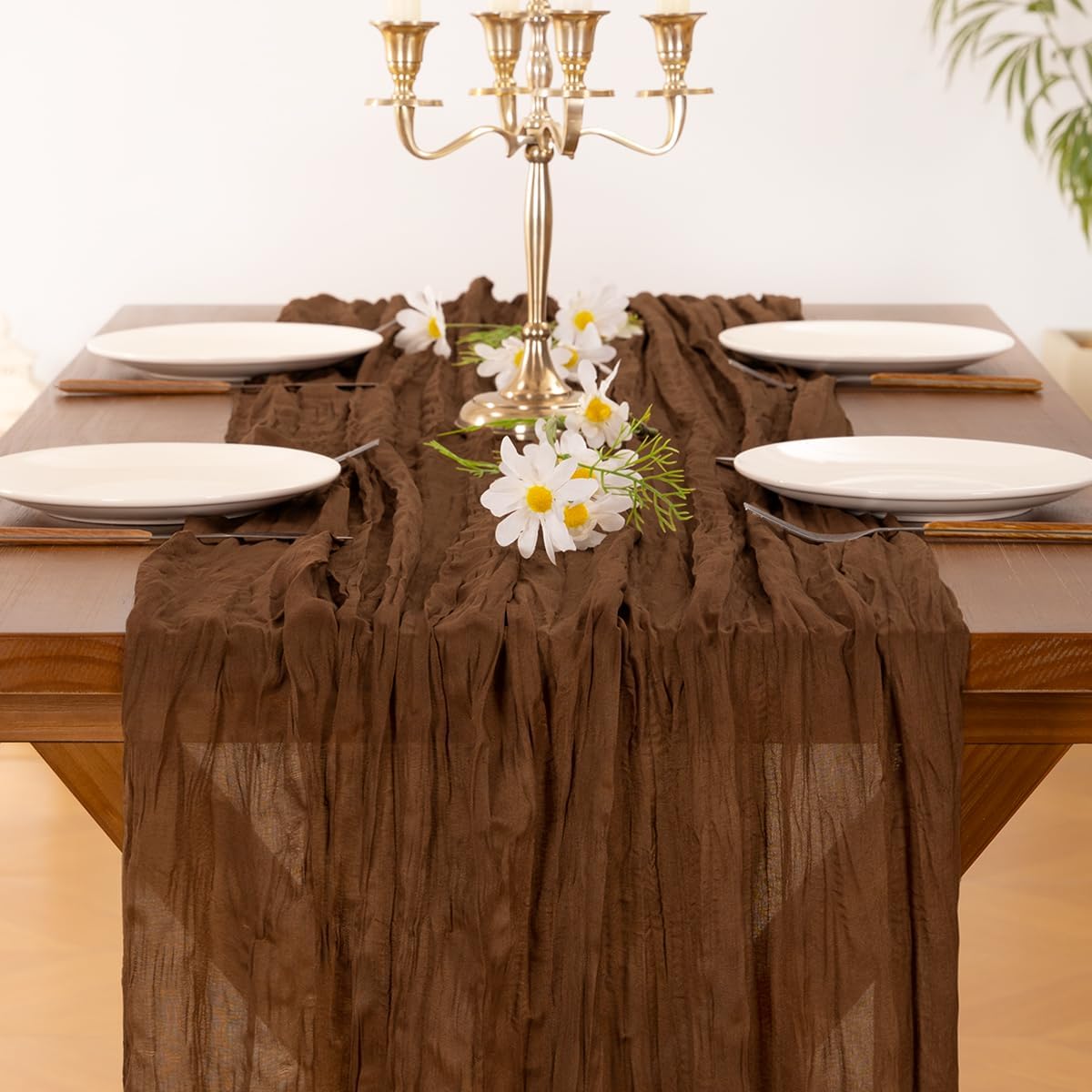 Socomi 10FT Brown Cheesecloth Table Runner - Rustic Boho Decor for Weddings & Events