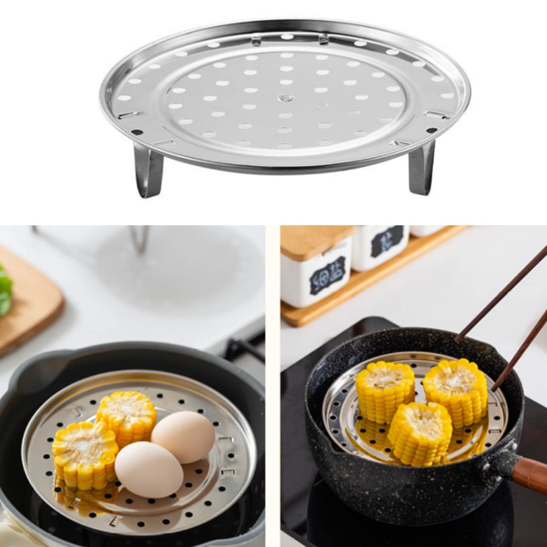 Round Stainless Steel Steamer Rack, Thicken 7.7" 8.5" 9.3" 10" Inch Diameter Canner Steaming Rack Stand Cooking Ware Food Vegetable Steam Tray for Pressure Cooker Pot (4 Pack)