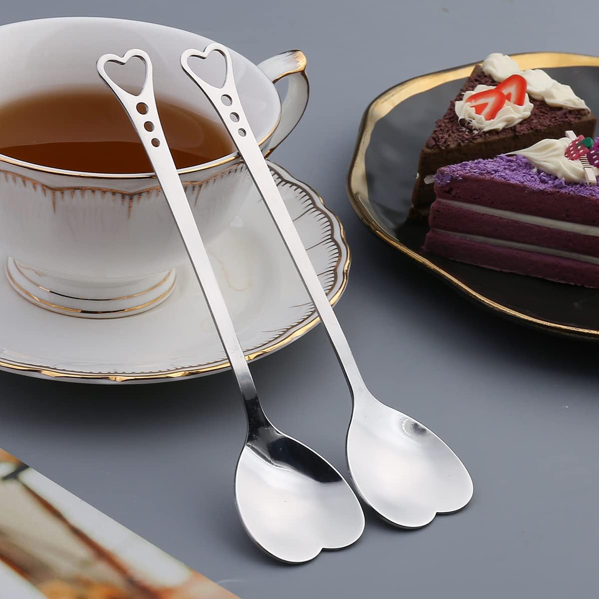10-Piece Heart-Shaped Stainless Steel Dessert Spoon Set - Elegant Design for Home, Restaurant, Cafe