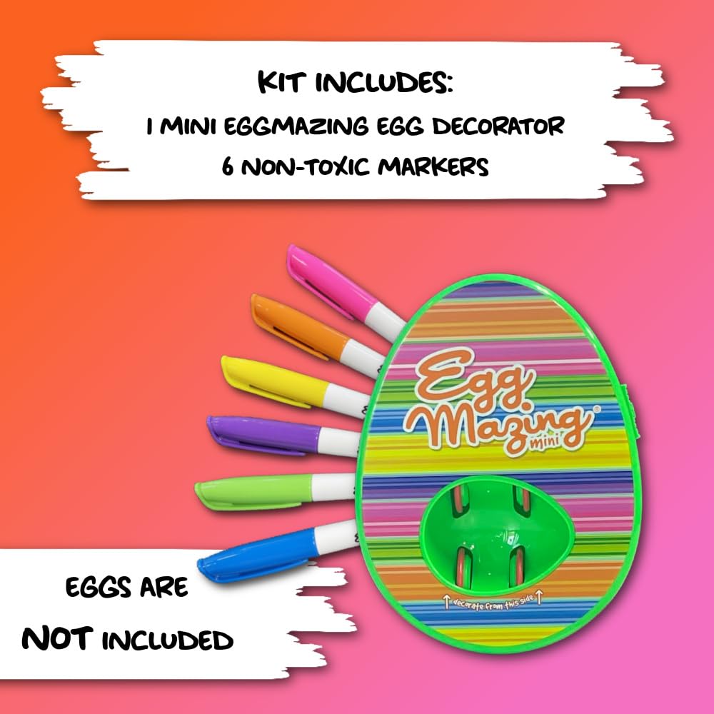 EggMazing Easter Egg Mini Decorator Kit Arts and Crafts Set - Includes Egg Decorating Spinner and 6 Markers - Ages 3 and Up [Packaging May Vary]